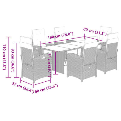 vidaXL 7 Piece Garden Dining Set with Cushions Light Grey Poly Rattan