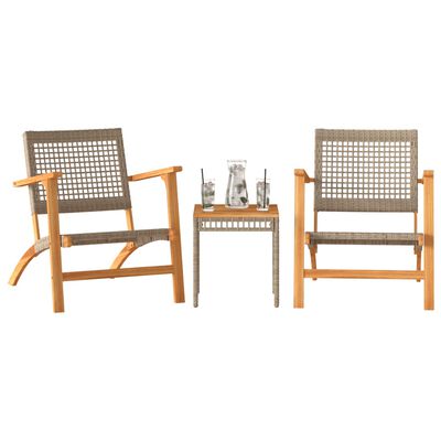 vidaXL 3 Piece Bistro Set Beige Poly Rattan and Solid Wood Acacia