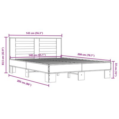 vidaXL Bed Frame without Mattress Brown Oak 140x200 cm