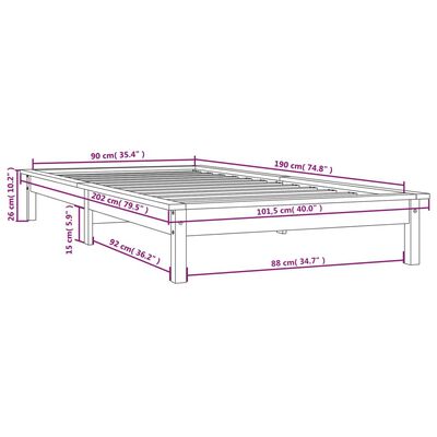 vidaXL Bed Frame without Mattress Grey Single Solid Wood