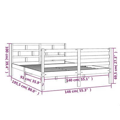 vidaXL Bed Frame without Mattress Solid Wood 140x190 cm (810410+814194)