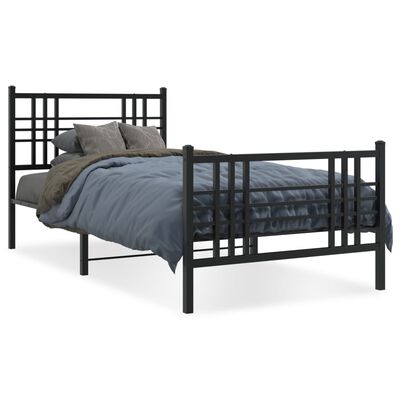 vidaXL Metal Bed Frame without Mattress with Footboard Black 100x190 cm