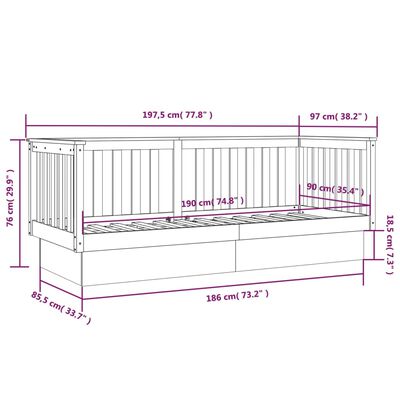 vidaXL Day Bed without Mattress White 90x190 cm Single Solid Wood Pine