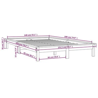 vidaXL Bed Frame without Mattress Black 140x190 cm Solid Wood Pine