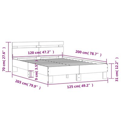 vidaXL Bed Frame without Mattress Smoked Oak 120x200 cm