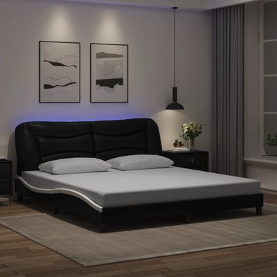 vidaXL Bed Frame with LED without Mattress Black and White 180x200 cm Super King