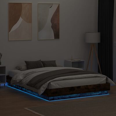 vidaXL Bed Frame with LED without Mattress Smoked Oak 120x200 cm