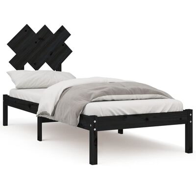 vidaXL Bed Frame without Mattress Black 75x190 cm Small Single Solid Wood