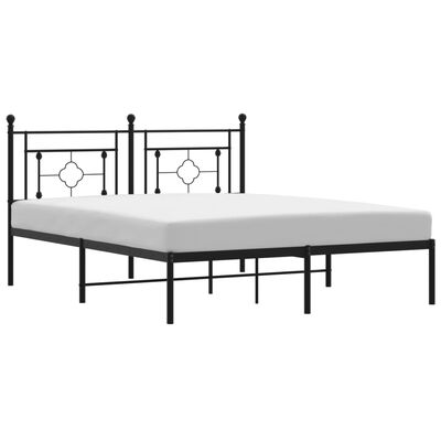 vidaXL Metal Bed Frame without Mattress with Headboard Black 150x200 cm King Size