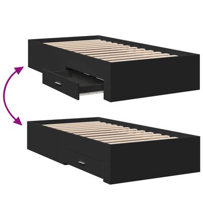 vidaXL Bed Frame with Drawers without Mattress Black 75x190 cm Small Single