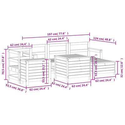 vidaXL 7 Piece Garden Sofa Set White Solid Wood Pine