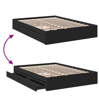 vidaXL Bed Frame with Drawers without Mattress Black 135x190 cm Double