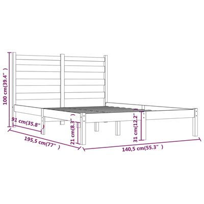 vidaXL Bed Frame without Mattress Black Solid Wood Pine Double