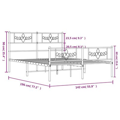 vidaXL Metal Bed Frame without Mattress with Footboard White 135x190 cm Double