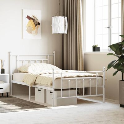 vidaXL Metal Bed Frame without Mattress with Footboard White 100x200 cm