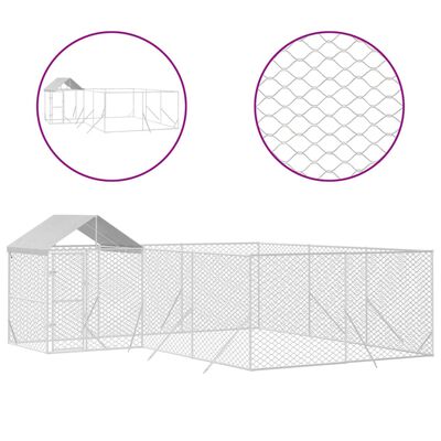 vidaXL Outdoor Dog Kennel with Roof Silver 6x6x2.5 m Galvanised Steel