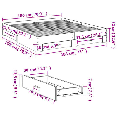 vidaXL Bed Frame with Drawers without Mattress Smoked Oak 180x200 cm Super King