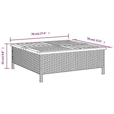 vidaXL Garden Table Black 70x70x25 cm Rattan and Acacia Wood