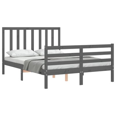 vidaXL Bed Frame without Mattress Grey Double Solid Wood Pine