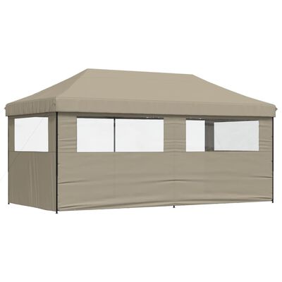 vidaXL Foldable Party Tent Pop-Up with 3 Sidewalls Taupe