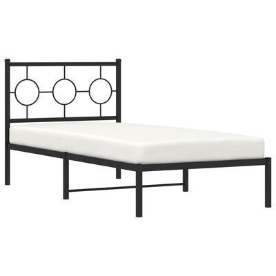 vidaXL Metal Bed Frame without Mattress with Headboard Black 90x190 cm Single