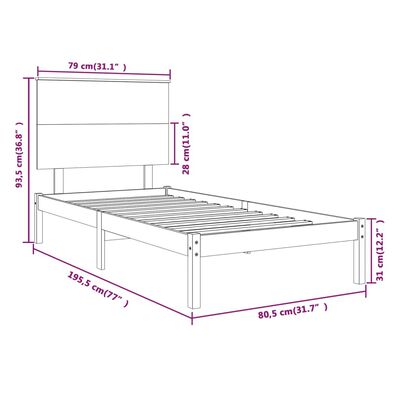 vidaXL Bed Frame without Mattress Honey Brown 75x190 cm Small Single Solid Wood