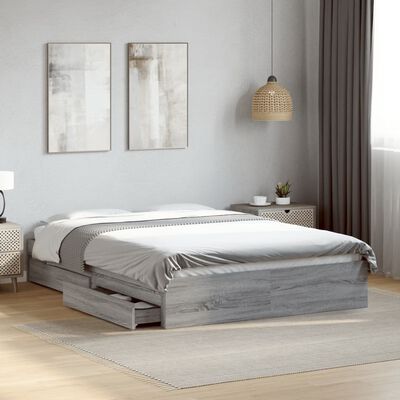 vidaXL Bed Frame with Drawers without Mattress Grey Sonoma 140x190 cm