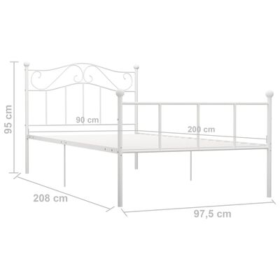 vidaXL Bed Frame without Mattress White Metal 90x200 cm