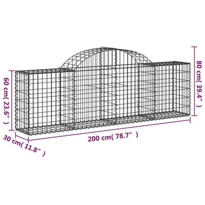 vidaXL Arched Gabion Baskets 13 pcs 200x30x60/80 cm Galvanised Iron