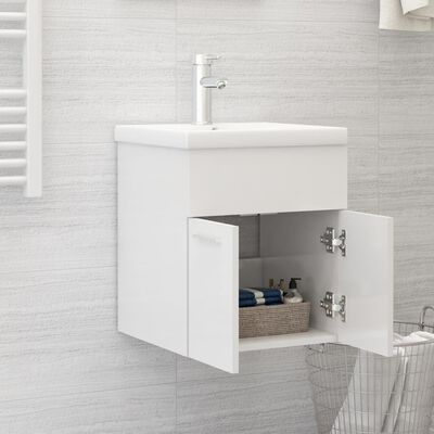 vidaXL Sink Cabinet with Built-in Basin High Gloss White Engineered Wood