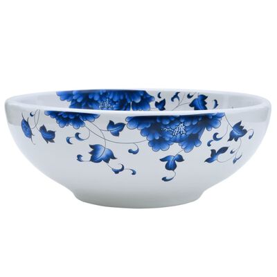 vidaXL Countertop Basin White and Blue Round Φ41x14 cm Ceramic