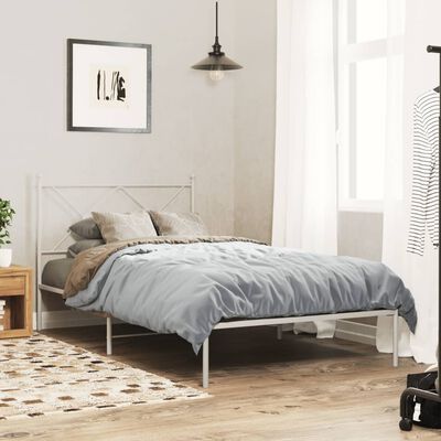 vidaXL Metal Bed Frame without Mattress with Headboard White 100x200 cm