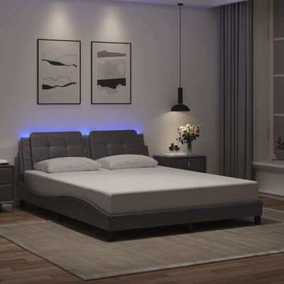 vidaXL Bed Frame with LED without Mattress Grey 160x200 cm