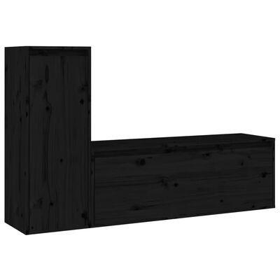 vidaXL TV Cabinets 2 pcs Black Solid Wood Pine