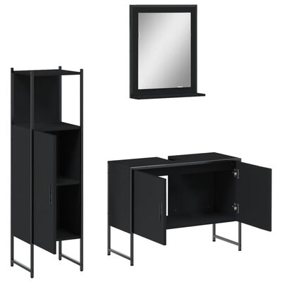 vidaXL 3 Piece Bathroom Cabinet Set Black Engineered Wood