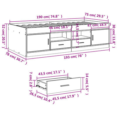 vidaXL Daybed with Drawers without Mattress Smoked Oak 75x190 cm Small Single