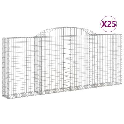 vidaXL Arched Gabion Baskets 25 pcs 300x30x120/140 cm Galvanised Iron