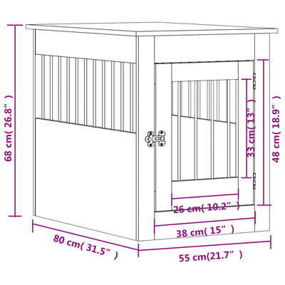 vidaXL Dog Crate Furniture Smoked Oak 55x80x68 cm Engineered Wood