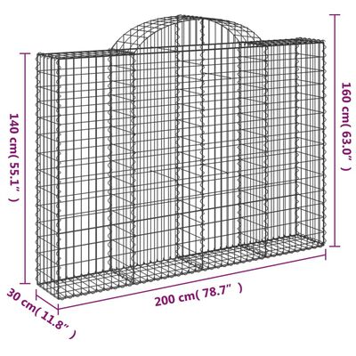 vidaXL Arched Gabion Baskets 15 pcs 200x30x140/160 cm Galvanised Iron