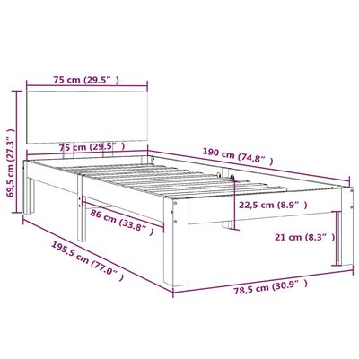 vidaXL Bed Frame without Mattress Black 75x190 cm Small Single