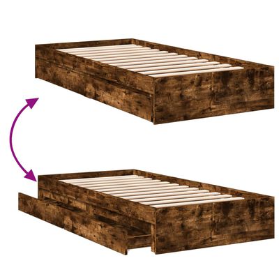 vidaXL Bed Frame with Drawers without Mattress Smoked Oak 75x190 cm Small Single