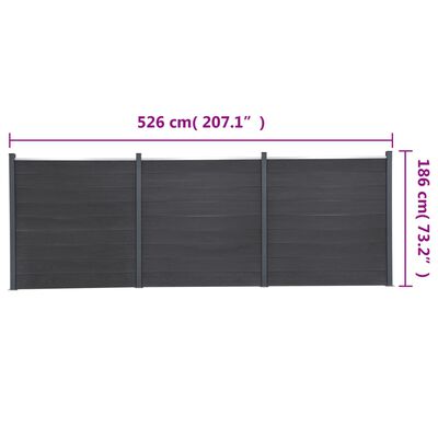 vidaXL Fence Panel Set Grey 526x186 cm WPC