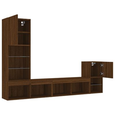 vidaXL 4 Piece TV Wall Units with LED Brown Oak Engineered Wood