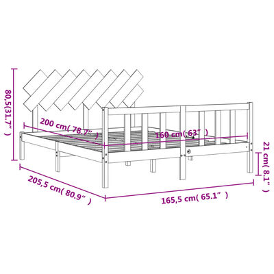 vidaXL Bed Frame without Mattress Black 160x200 cm Solid Wood Pine