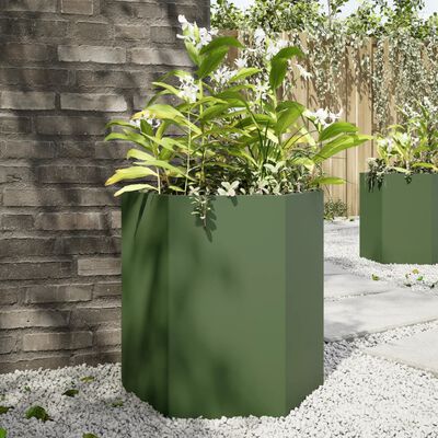 vidaXL Garden Planter Olive Green Hexagon 46x40x45 cm Steel