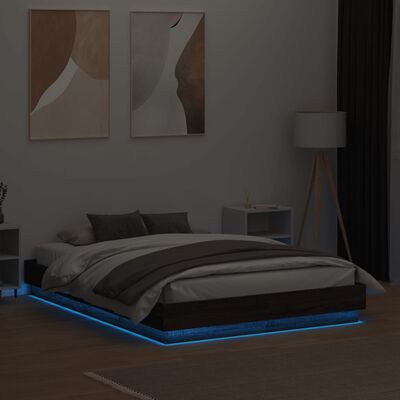 vidaXL Bed Frame with LED without Mattress Brown Oak 140x190 cm