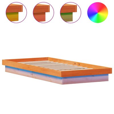 vidaXL LED Bed Frame without Mattress Wax Brown 75x190 cm Small Single Solid Wood