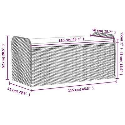 vidaXL Storage Bench with Cushion Brown 115x51x52 cm Poly Rattan