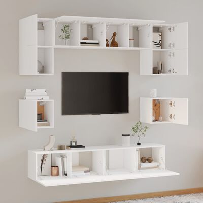 vidaXL 8 Piece TV Cabinet Set White Engineered Wood