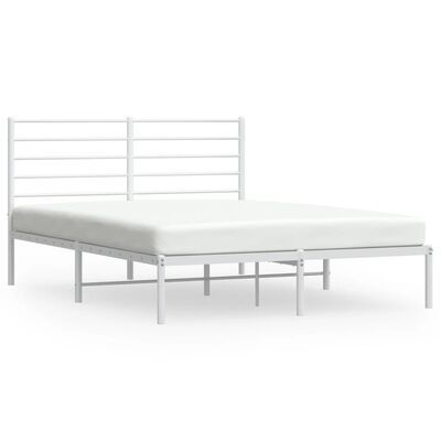 vidaXL Metal Bed Frame without Mattress with Headboard White 140x200 cm